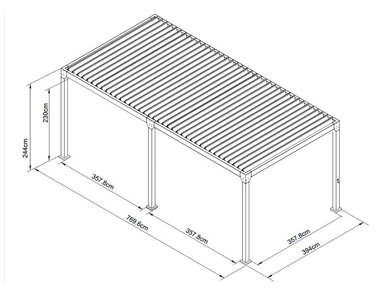 Pergola bioclimatique Monterey, 4x8m, avec rideaux et moustiquaire, Noir