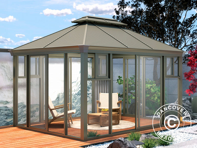 Gazebo San Bruno con pareti laterali in policarbonato, 3x4m, Ottone