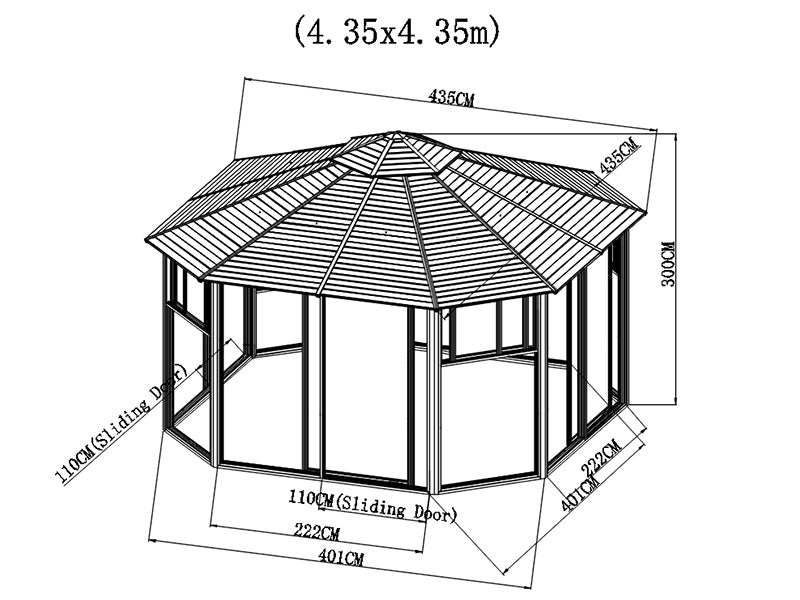 Gazebo San Bruno con pareti laterali in policarbonato, ottagonale 4,35x4,35m, Ottone