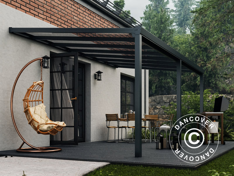 Pergola Addossata Easy con Tetto in Vetro, 3x4m, Antracite