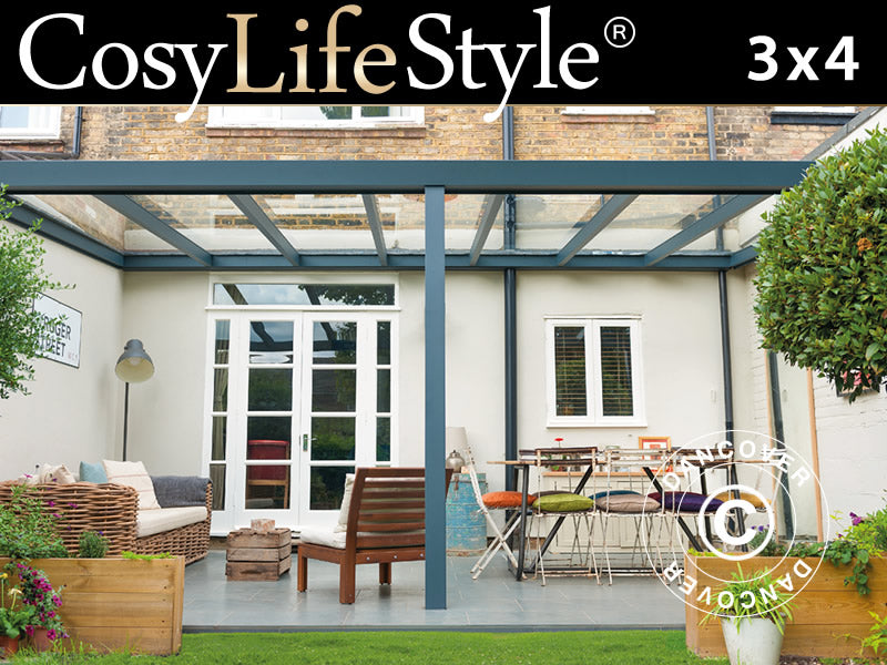 Pergola Addossata Legend con Tetto in Vetro, 3x4m, Antracite