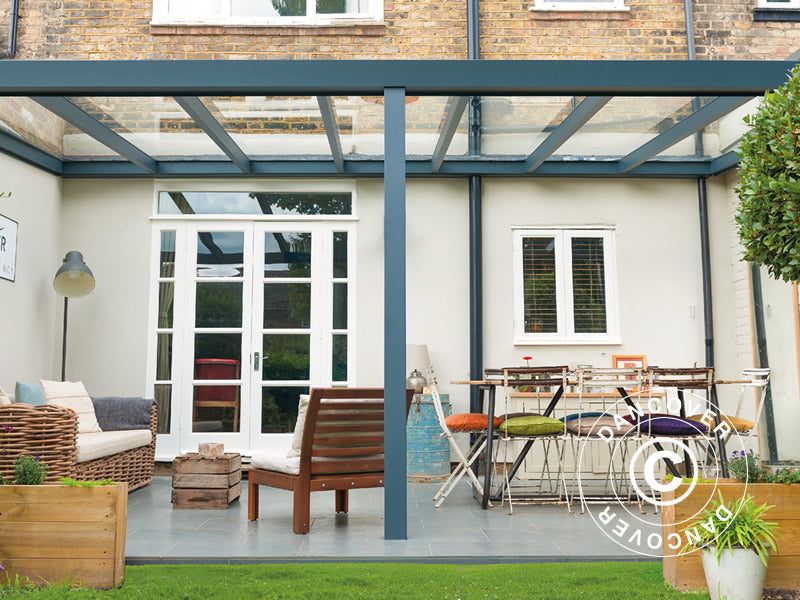 Pergola Addossata Legend con Tetto in Vetro, 4x6m, Antracite