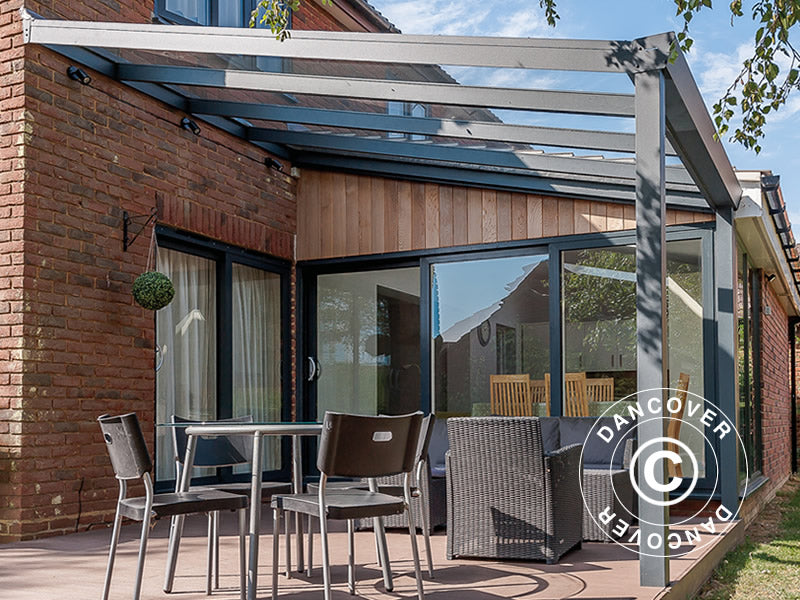 Pergola Addossata Expert con Tetto in Vetro, 4x4m, Antracite