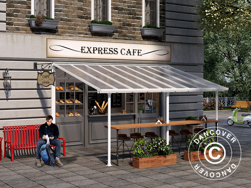 Pergola adossée Feria, Palram/Canopia, 3x5,46m, Blanc