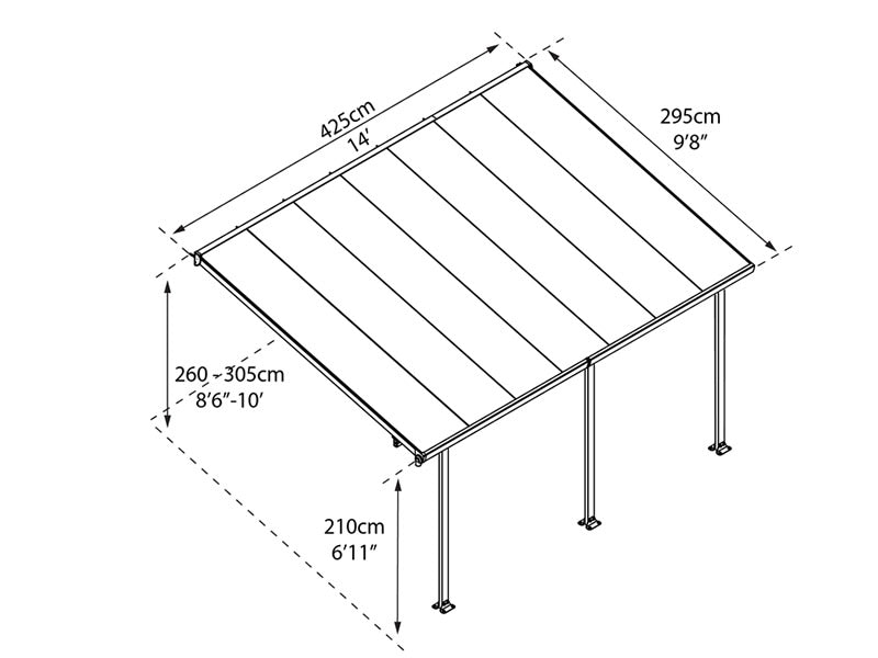 Pergola adossée Feria, Palram/Canopia, 3x4,25m, Gris