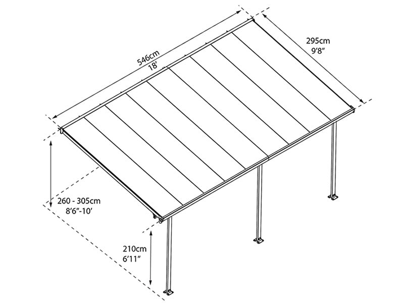 Pergola adossée Feria, Palram/Canopia, 3x5,46m, Gris