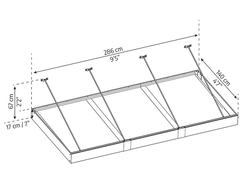 Pensilina Sophia XL 3000, Palram/Canopia, 1,40x2,86x0,17m, Grigio scuro/Trasparente