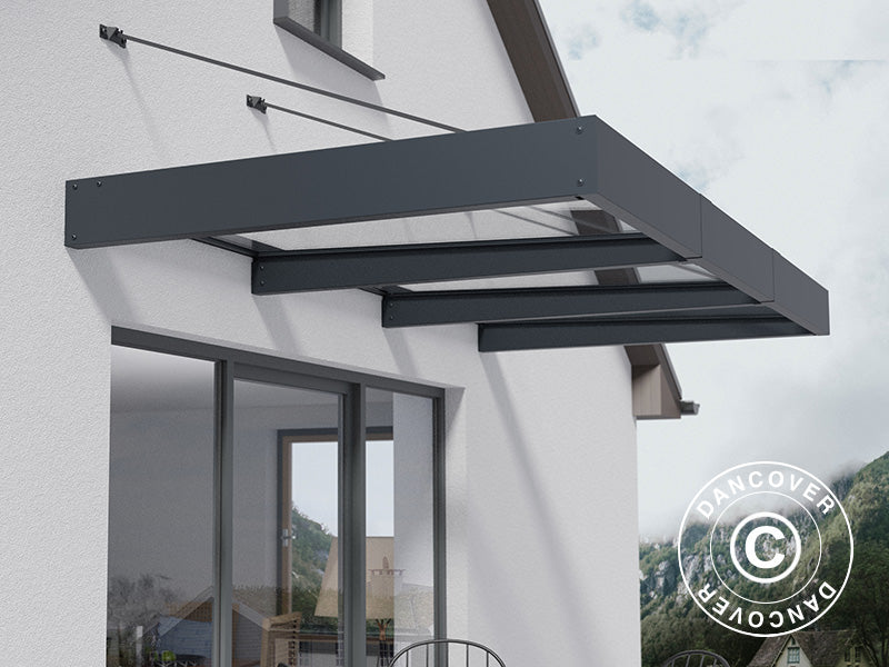 Pensilina Sophia XL 3000, Palram/Canopia, 1,40x2,86x0,17m, Grigio scuro/Trasparente