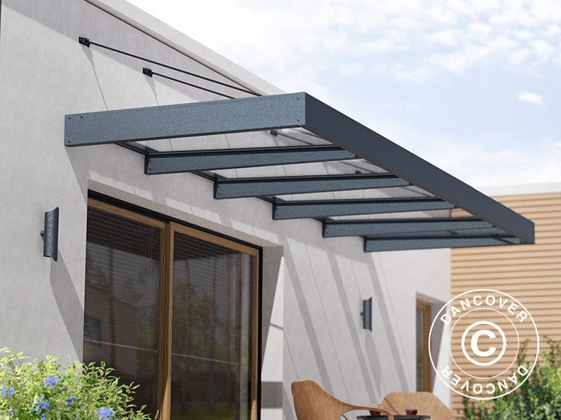 Pensilina Sophia XL 5000, Palram/Canopia, 1,40x4,71x0,17m, Grigio scuro/Trasparente