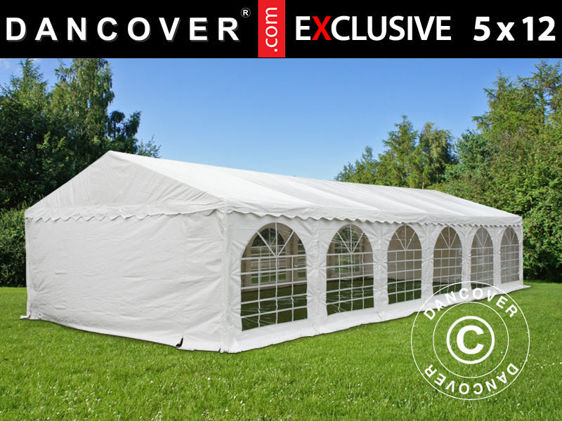 Partyzelt Exclusive 5x12m PVC 900 Weiß – Jetzt bestellen