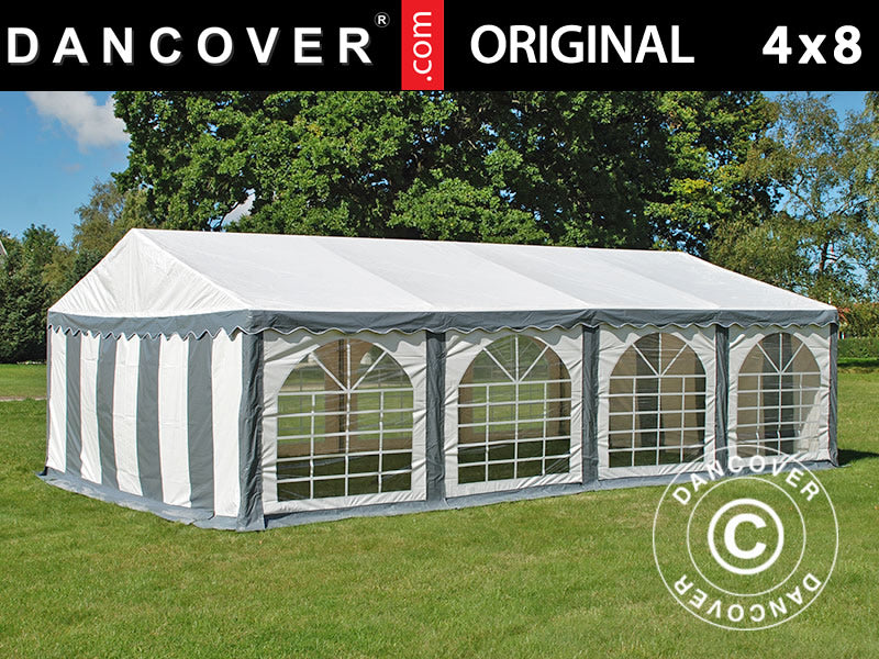 Partyzelt Original 4x8m PVC 900, Grau/Weiß