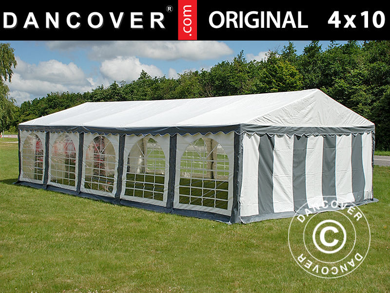 Partyzelt Original 4x10m PVC Grau/Weiß – Bei Dancover kaufen