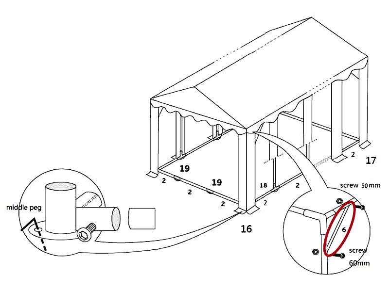 Tubo diagonale frontone, Ø25mm, 1158mm