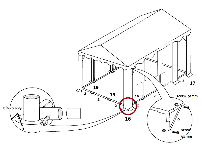 Barre au sol triple fixation, Ø42+Ø54mm