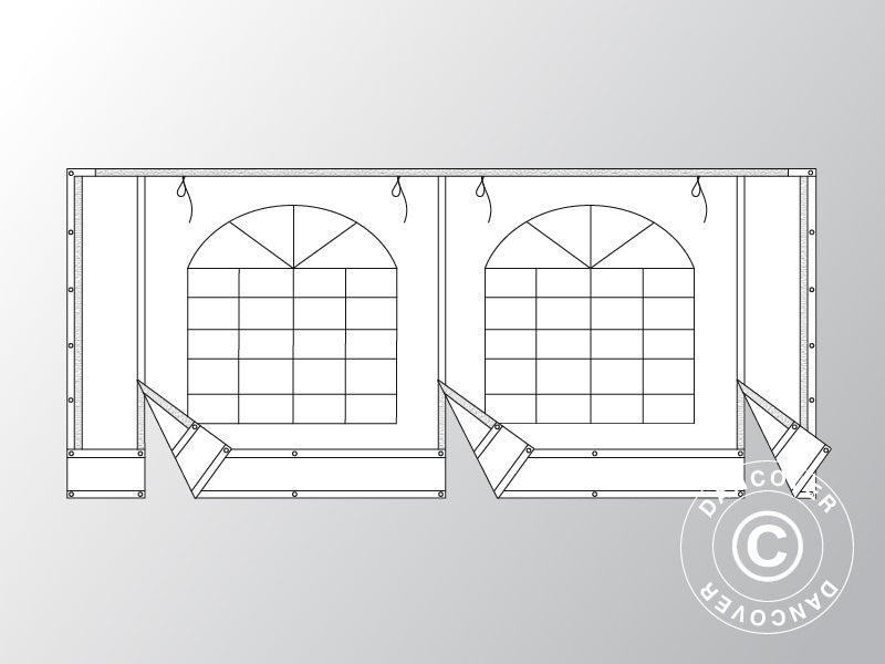 Mur d’extrémité avec grande fenêtre et porte large, 5 m, PVC, blanc