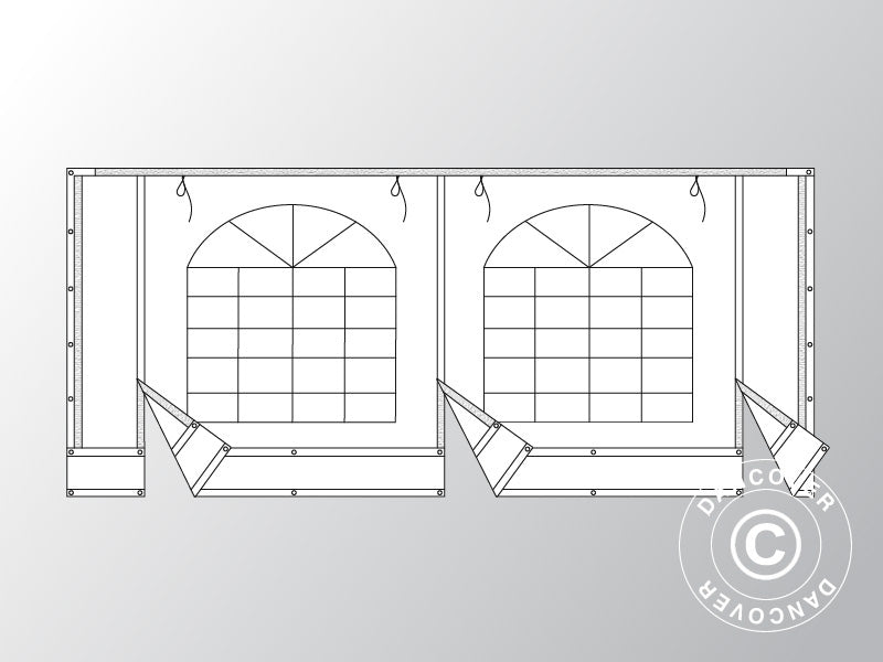 Giebelwand mit großem Fenster und breiter Tür, 5m, flammfestes PVC, weiß