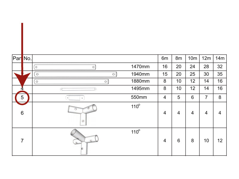 Tubo verticale frontone, Ø25mm, 530mm