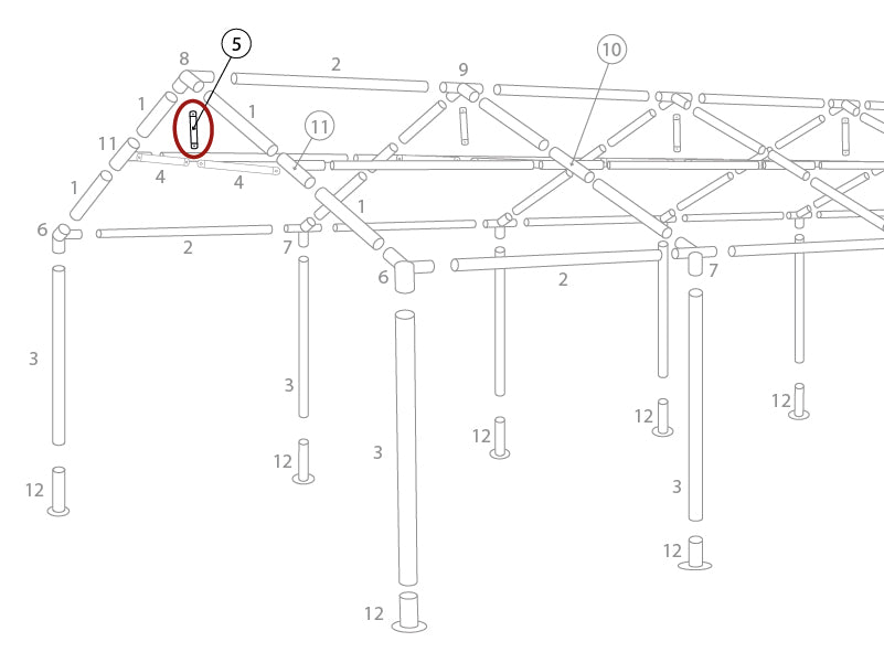 Tubo verticale frontone, Ø25mm, 530mm