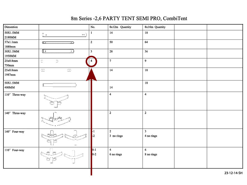 Tubo verticale frontone, Ø25mm, 750mm