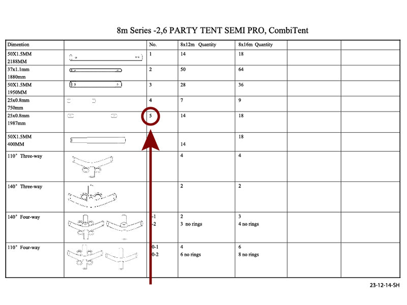 Tube pignon horizontal, Ø25mm, 1987mm