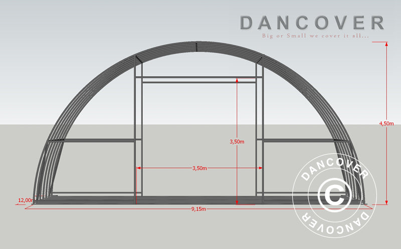 Tunnel agricole 9,15x12x4,5m, PVC Vert