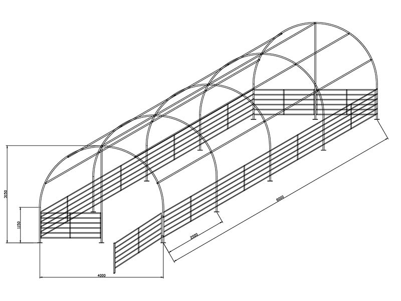 Abri pour bétail 4x8x3,15m, PVC, Vert