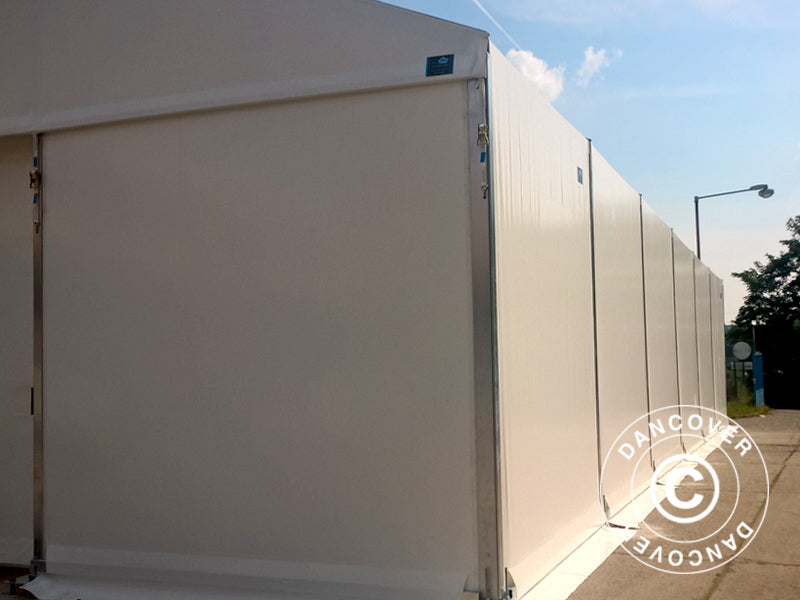 Hangar de stockage industriel Alu 20x30x8,04m avec porte coulissante, PVC, blanc