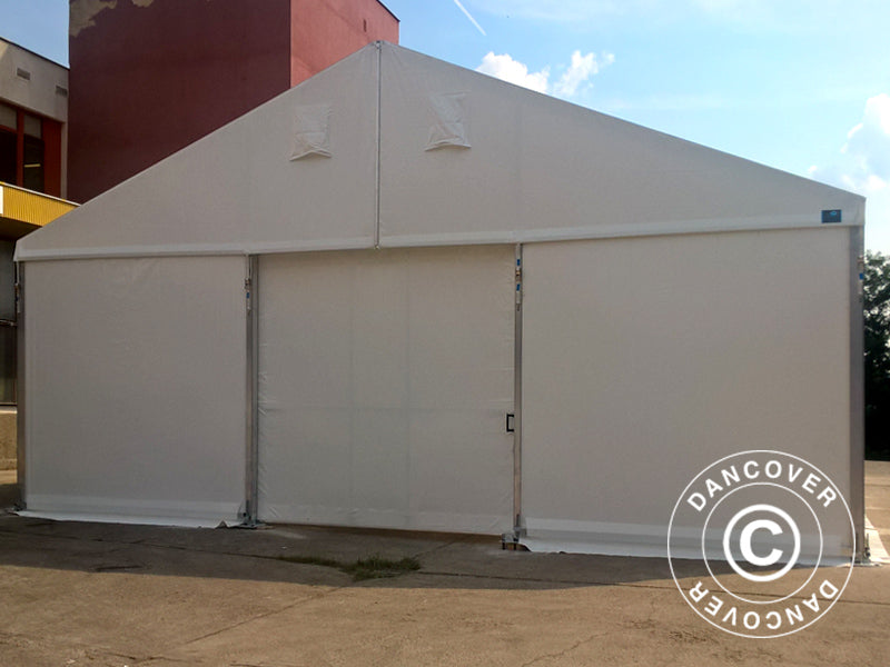 Hangar de stockage industriel Alu 20x50x9,04m avec porte coulissante, PVC, blanc