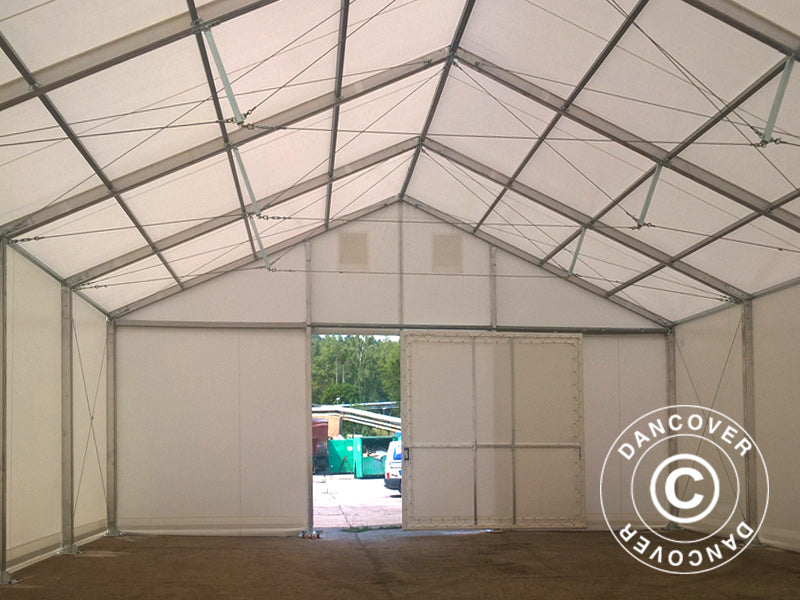 Hangar de stockage industriel Alu 20x50x9,04m avec porte coulissante, PVC, blanc