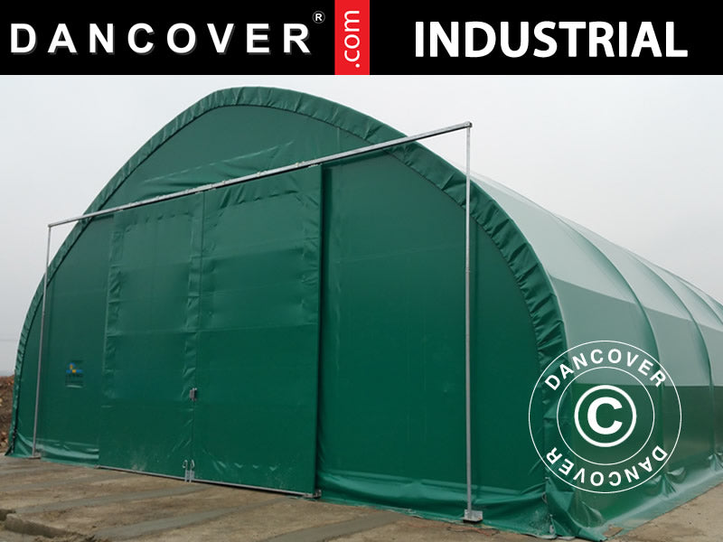 Tente de stockage, tunnel agricole 8x15x4,33m avec porte coulissante, PVC, Vert
