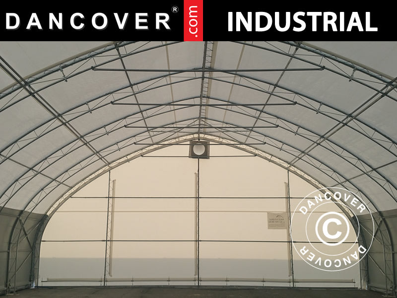 Capannone tenda, tunnel agricolo 15x15x7,42m con portone scorrevole, PVC, Bianco/Grigio