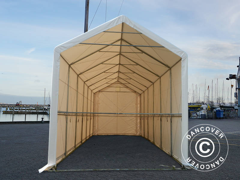 Tente de Stockage PRO XL 4x12x3,5x4,59m, PVC, Blanc