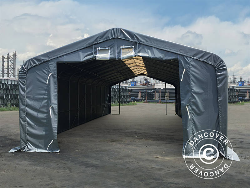 Capannone tenda PRO 6x18x3,7m PVC con pannello centrale, Grigio