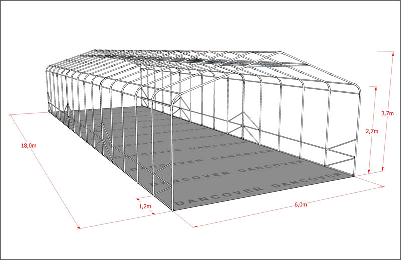 Capannone tenda PRO 6x18x3,7m PVC con pannello centrale, Grigio
