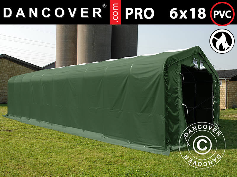 Capannone tenda PRO 6x18x3,7m PVC con pannello centrale, Verde