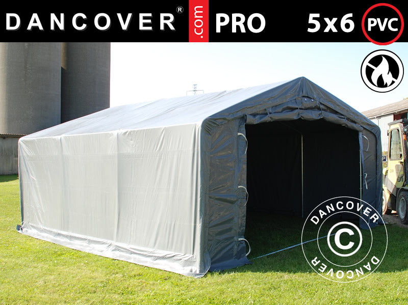 Lagerzelt PRO 5x6x2x3,39m, PVC, Grau