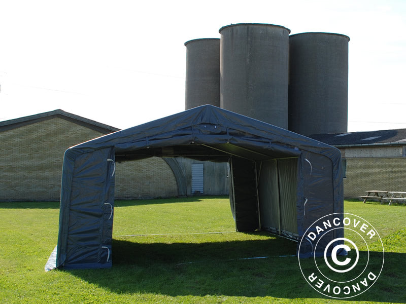 Capannone tenda PRO 5x8x2,5x3,89m, PVC, Grigio