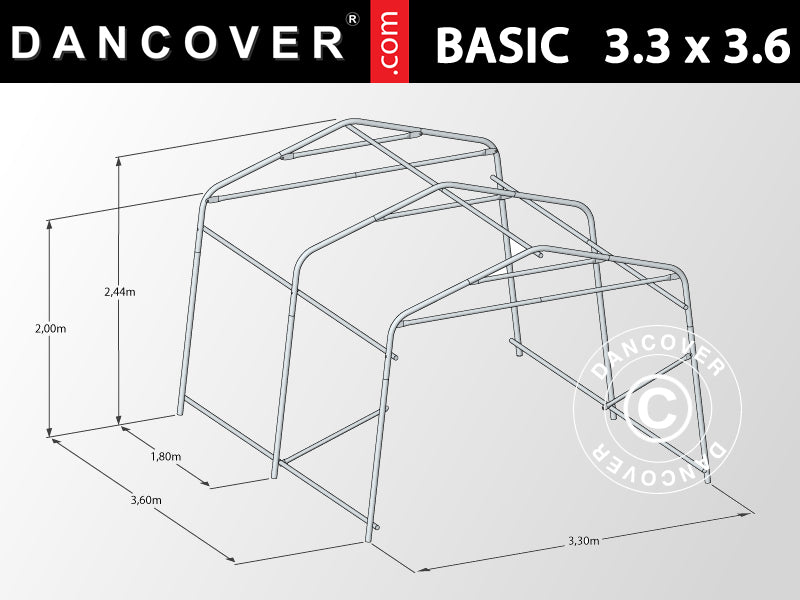 Tente Abri Garage Basic, 3,3x3,6x2,4m PE, Gris