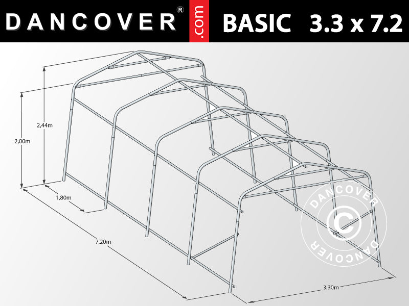 Tenda garage Basic 3,3x7,2x2,4m PE, Grigio