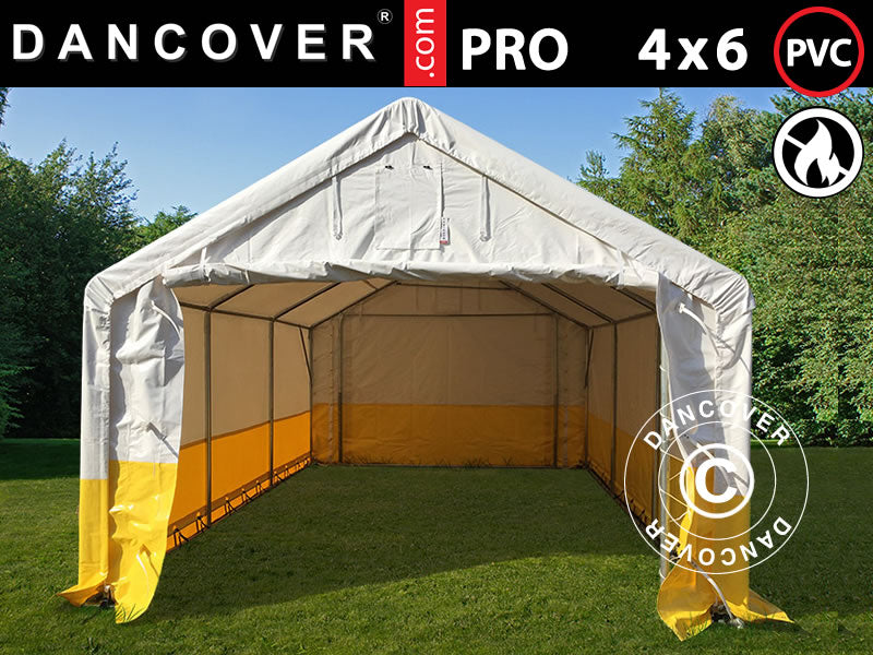 Tente de stockage PRO 4x6m, PVC, blanc/jaune, retardateur de flammes