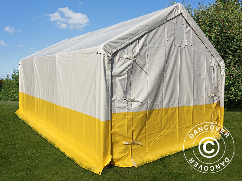 Tenda da lavoro, magazzino PRO 4x6m, PVC, Bianco/Giallo, Ritardante di fiamma
