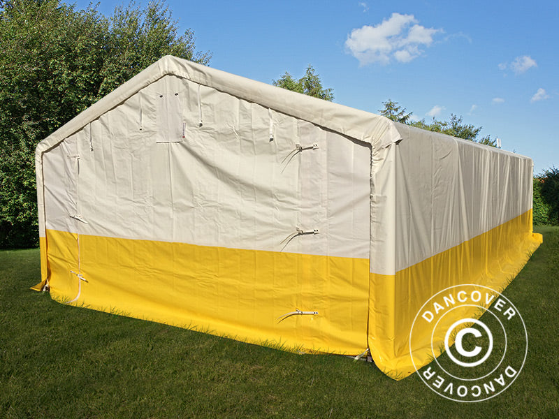 Tenda da lavoro, magazzino PRO 5x10m, PVC, Bianco/Giallo, Ritardante di fiamma