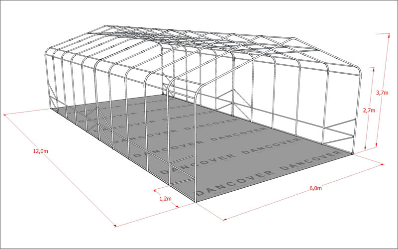 Lagerzelt PRO 6x12x3,7m PVC mit Dachfenster, Grün