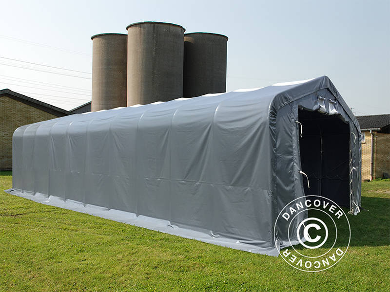 Capannone tenda PRO 7x14x3,8m PVC con pannello centrale, Grigio