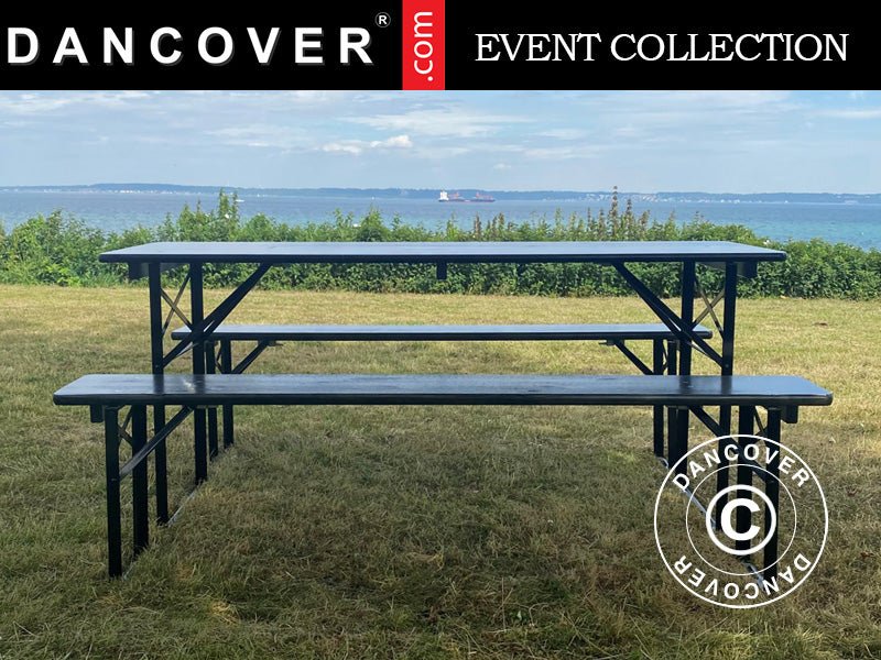 Ensemble table et chaises de brasserie PRO 180x60x78cm, Noir