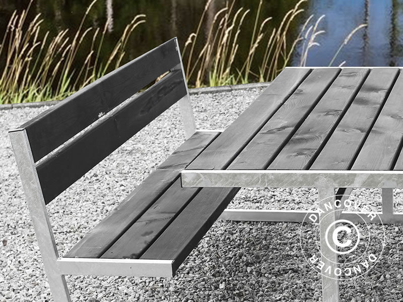 Table de pique-nique avec dossier, 2,05x1,8x0,85m, Noir