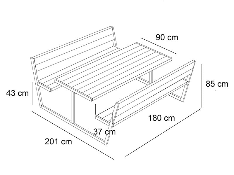 Table de pique-nique avec dossier, 2,05x1,8x0,85m, Noir