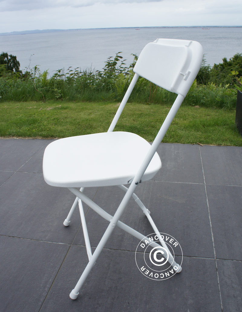 Table pliante 154 cm Ø + 8 chaises, Gris clair/Blanc