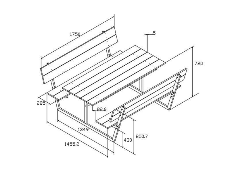 Table de pique-nique avec dossier, effet bois, 1,75x1,86m, Noir/Anthracite