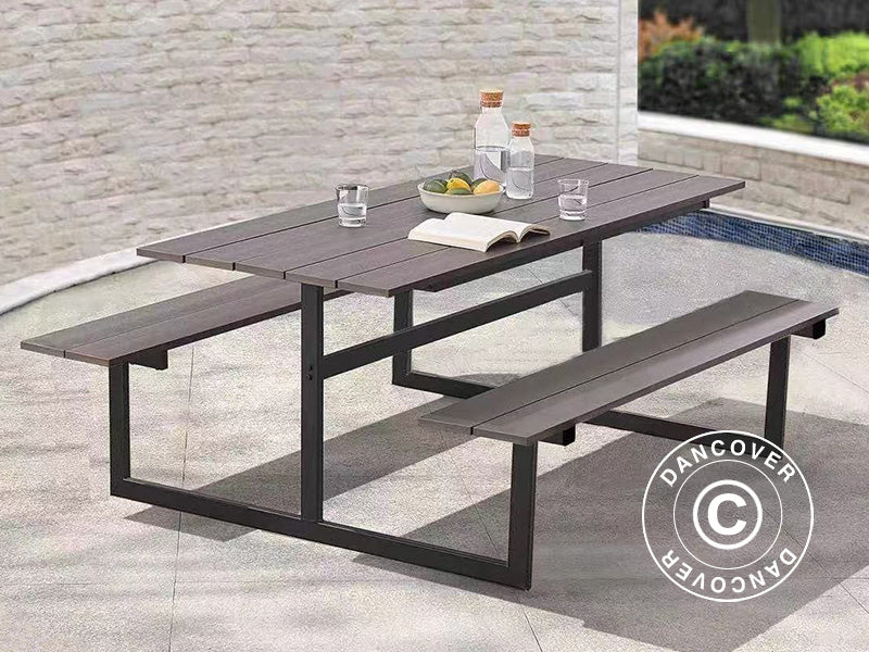 Table de pique-nique, bois non ligneux, 1,75x1,5m, Noir/Anthracite
